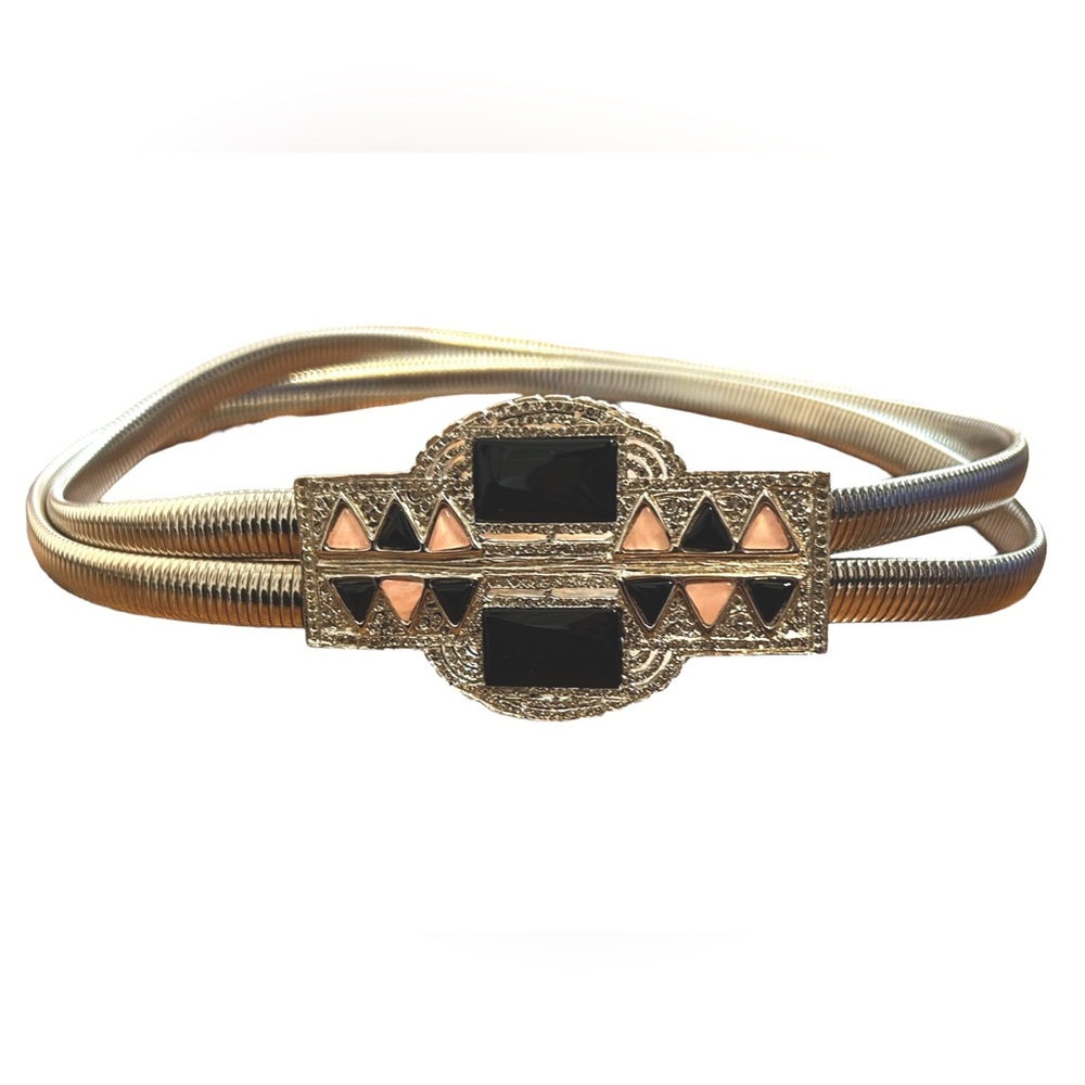 JUDITH LEIBER Pink Black & Rhinestone Silver Tone Stretch Adjustable Belt
